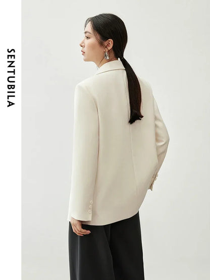 SENTUBILA Padded Shoulder Blazer Black/Apricot