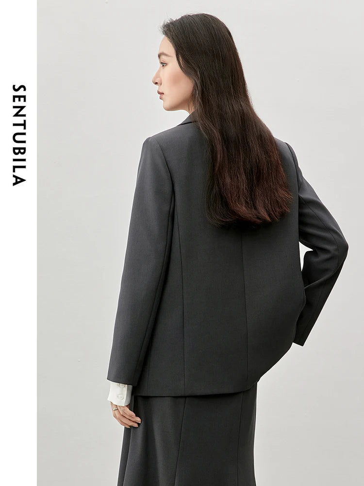 SENTUBILA Texture Loose Fit Women Blazer