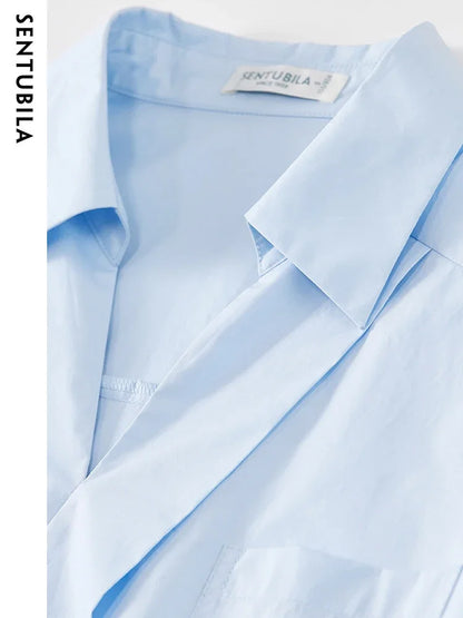 SENTUBILA Comfortable 100% Cotton Blue Shirt