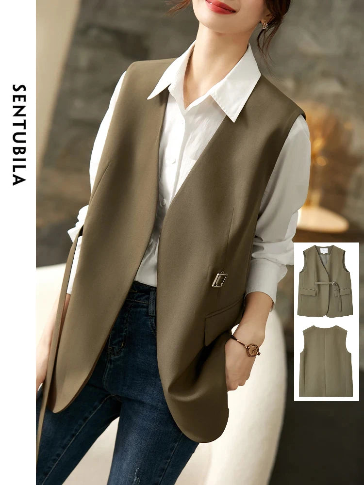 SENTUBILA Elegant Waistcoat Office Wear V-neck Blazer