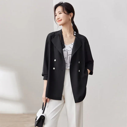 SENTUBILA Double Breasted Blazer/Loose Fit Shacket Chic And Elegant Woman Long Sleeve Shirt