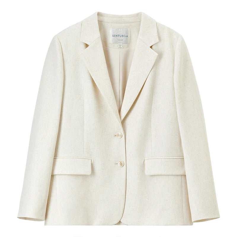 SENTUBILA Straight Linen Blazer Single Breasted Outerwear