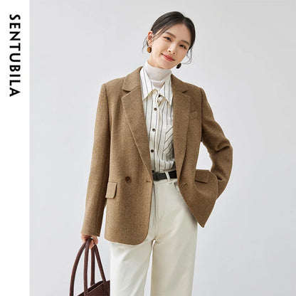 SENTUBILA Brown Wool Blend Tailored Blazer