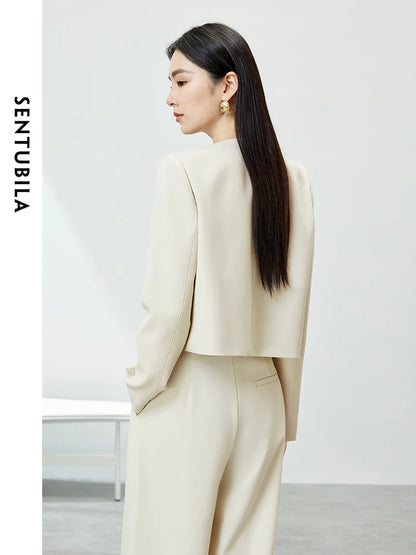 SENTUBILA Cropped Loose Suit Jacket Single Breasted