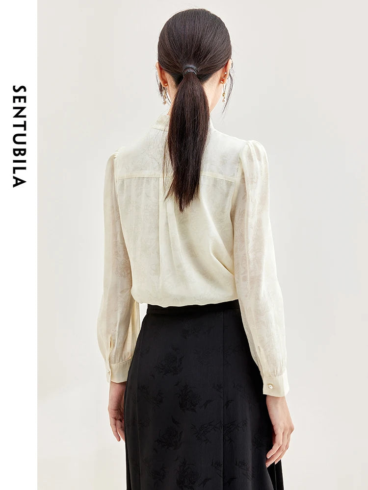 SENTUBILA Chinese Style Elegant Blouse Stand Collar Long Sleeve