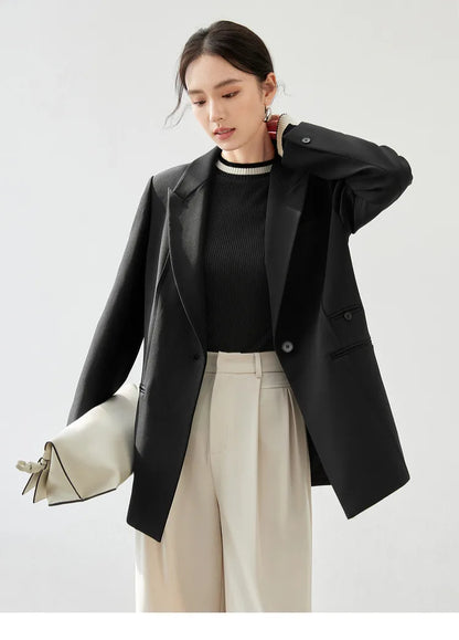 SENTUBILA Texture Twill Blazer Collar Shoulder Pads Workwear