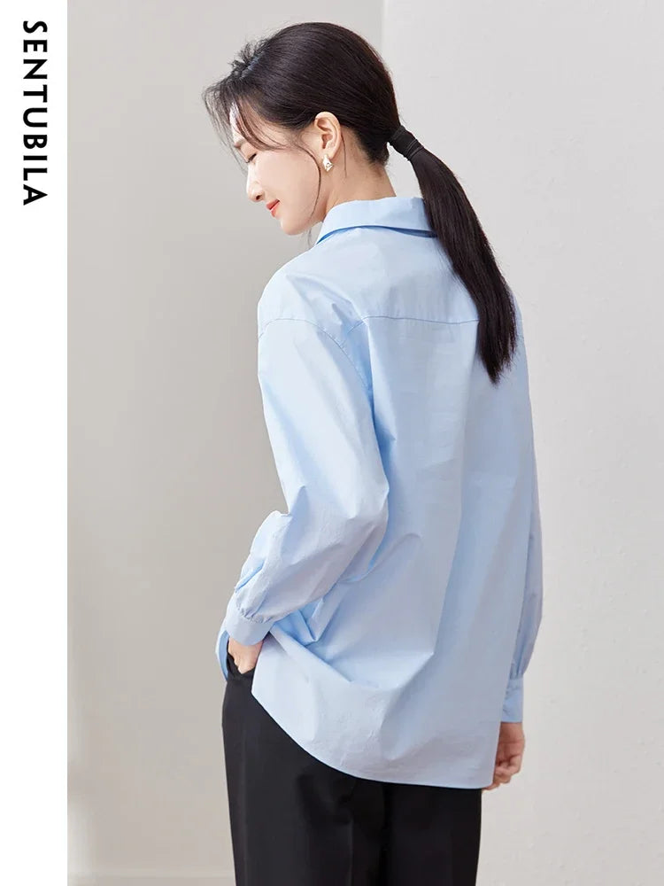 SENTUBILA Comfortable 100% Cotton Blue Shirt