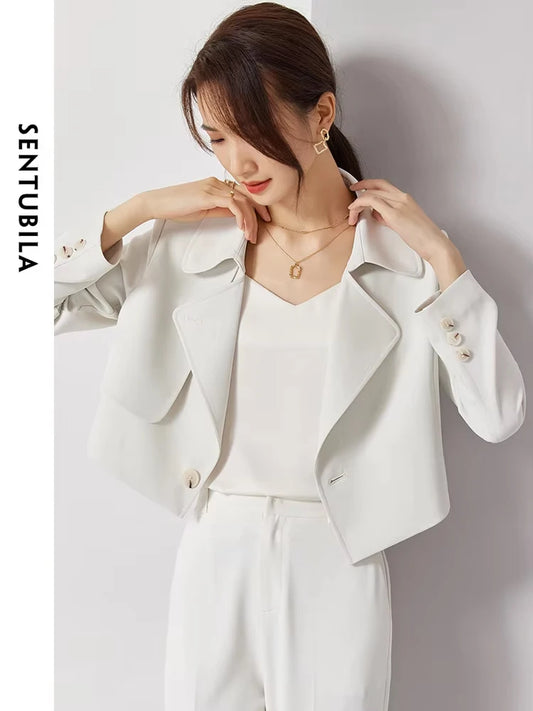 SENTUBILA Irregular Cropped Blazer White