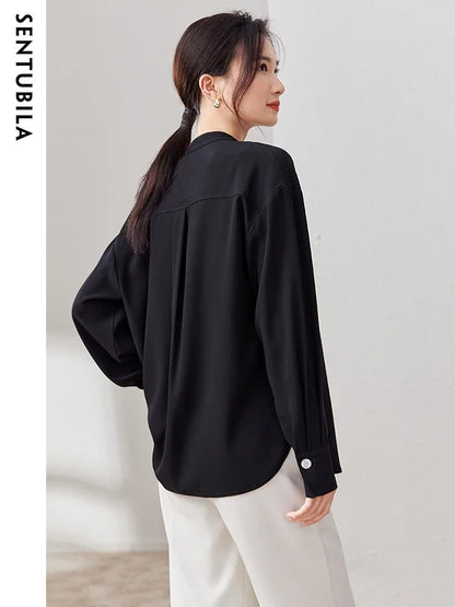 SENTUBILA Double Breasted Blazer/Loose Fit Shacket Chic And Elegant Woman Long Sleeve Shirt