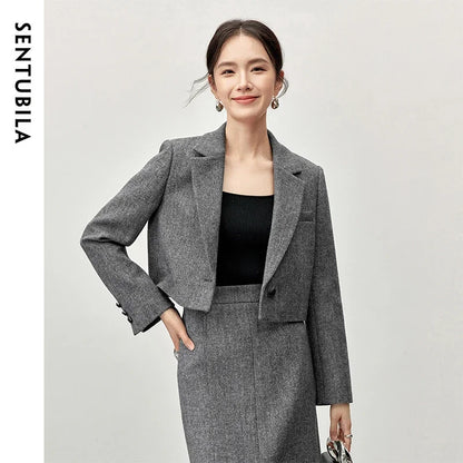 SENTUBILA Wool Blend Cropped Blazer Jackets Grey