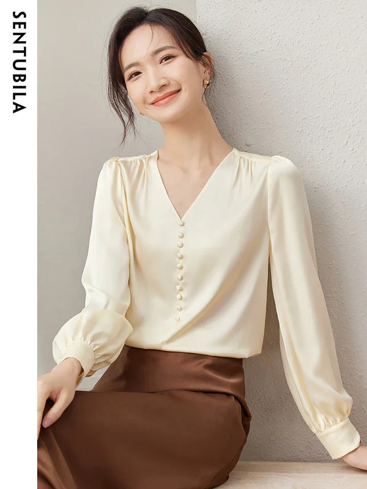 SENTUBILA Autumn Satin Blouse Tie up