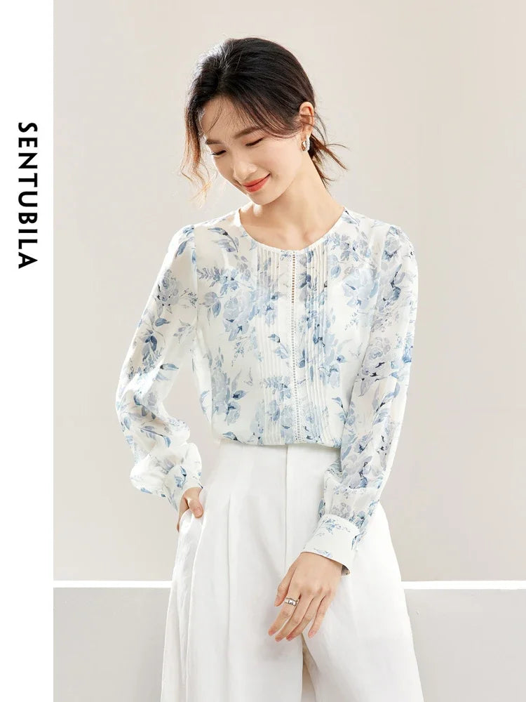 SENTUBILA 2-Piece Printed Chiffon Blouse and Camisole Top