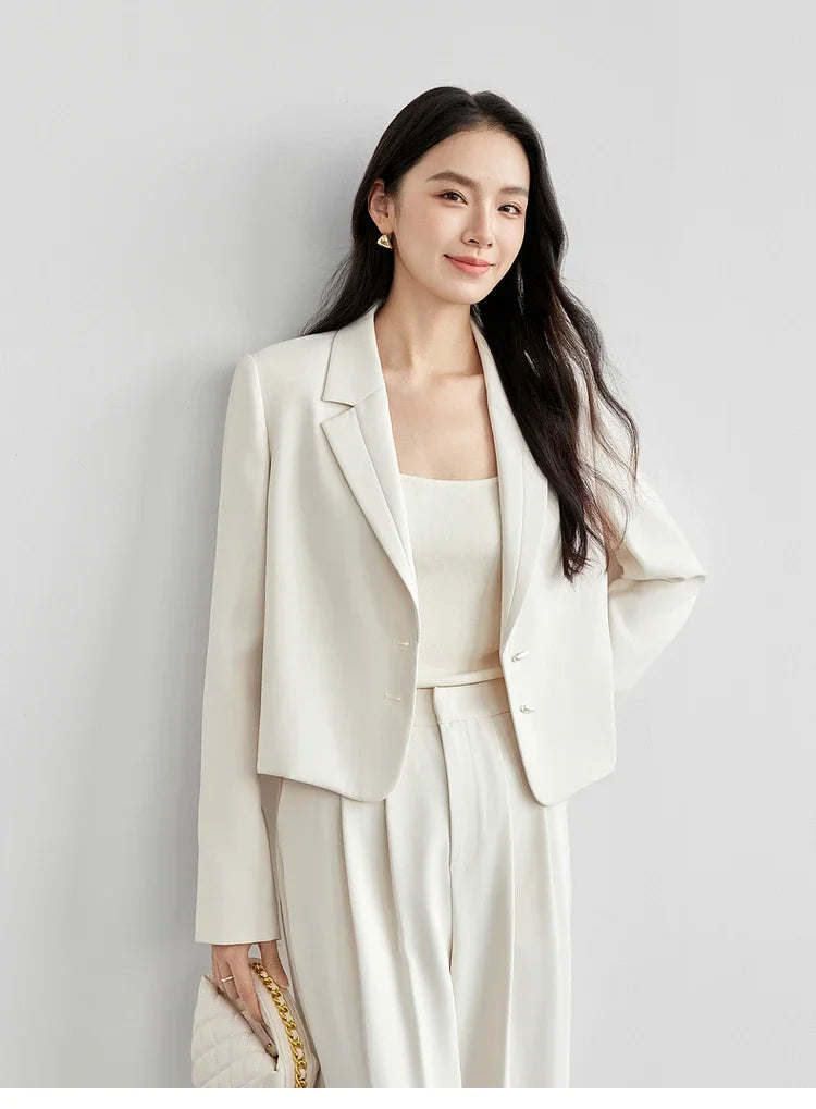 SENTUBILA Straight Crop Blazers Notched Neck Shoulder Pads