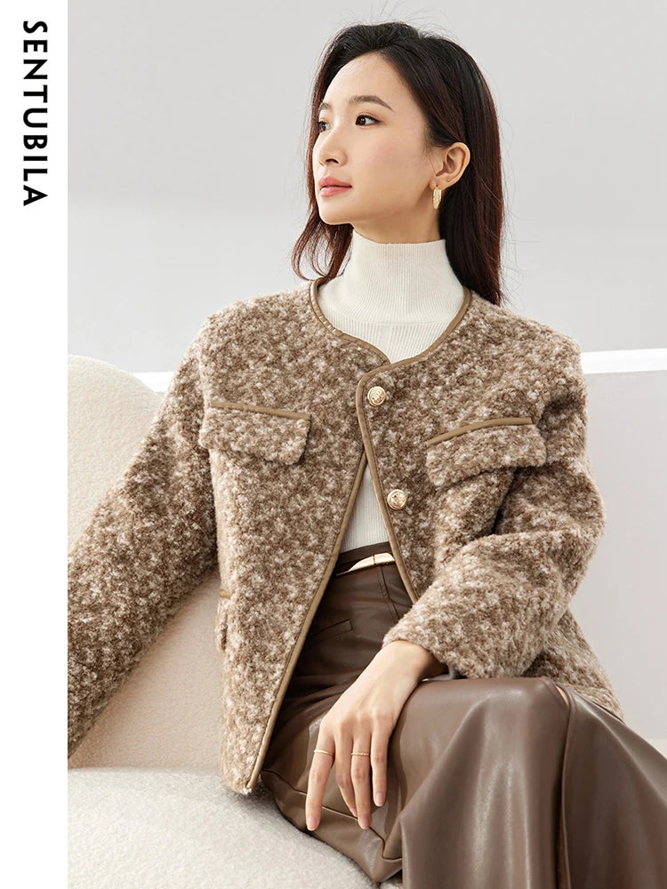 SENTUBILA Winter Faux Fur Jackets Round Neck Short Coats