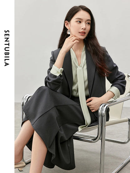 SENTUBILA Texture Loose Fit Women Blazer