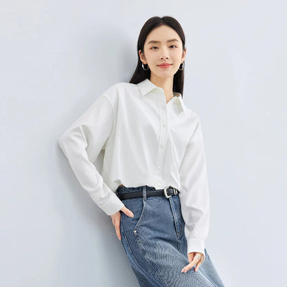 SENTUBILA Cropped White Solid Polo Collar Button Up