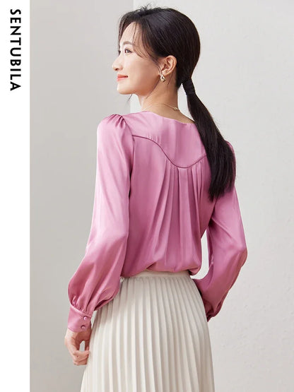 SENTUBILA Autumn Satin Blouse Tie up