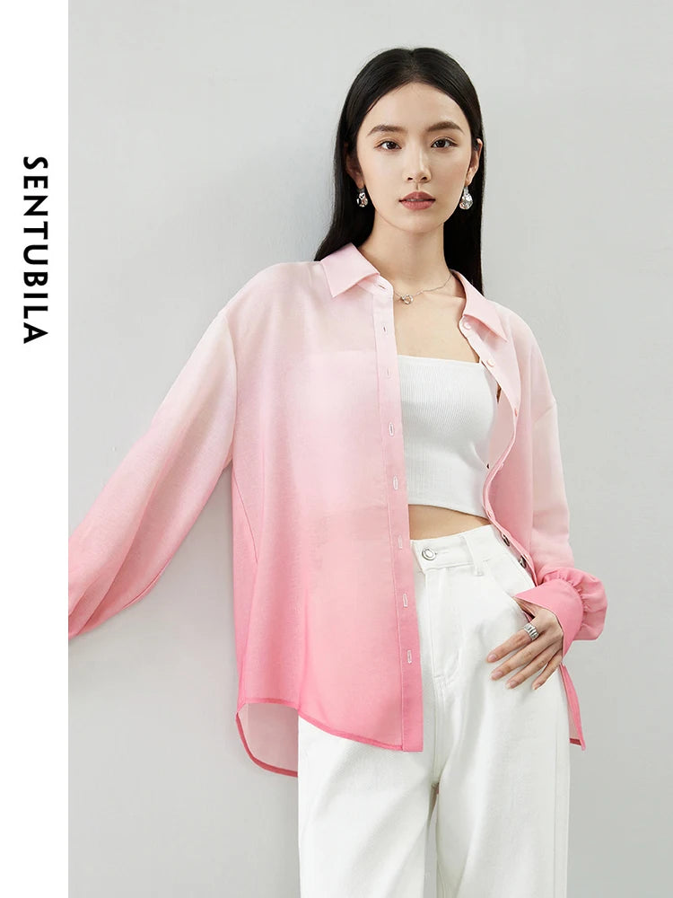 SENTUBILA Gradient Pink Women Shirts Fashion Button Up