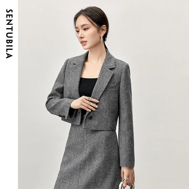 SENTUBILA Wool Blend Cropped Blazer Jackets Grey