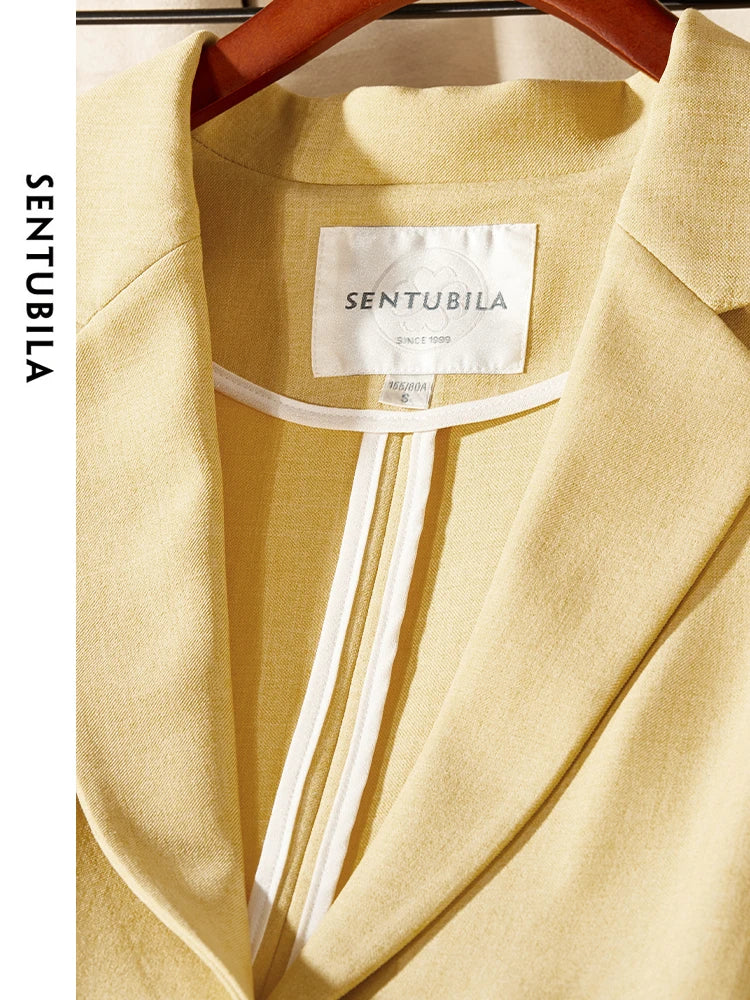 SENTUBILA Yellow Notched Blazer Single Button Suit Jacket