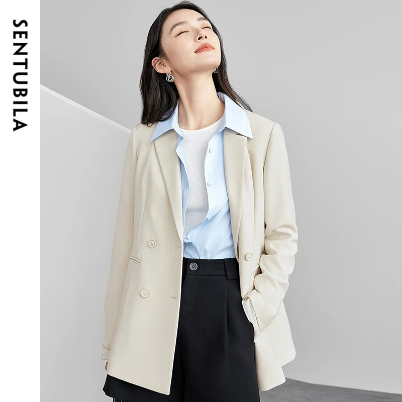 SENTUBILA Office Blazer Women's Patchwork Double Breasted Texture Suit Jacket