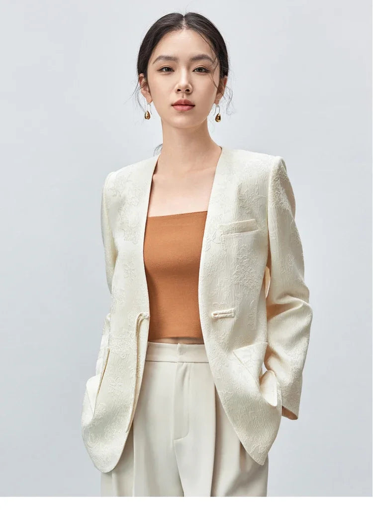 SENTUBILA Chinese Style Jacquard Blazer Textured Jacket