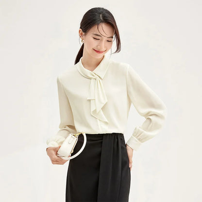 SENTUBILA Elegant Bow Neck Chiffon Blouse