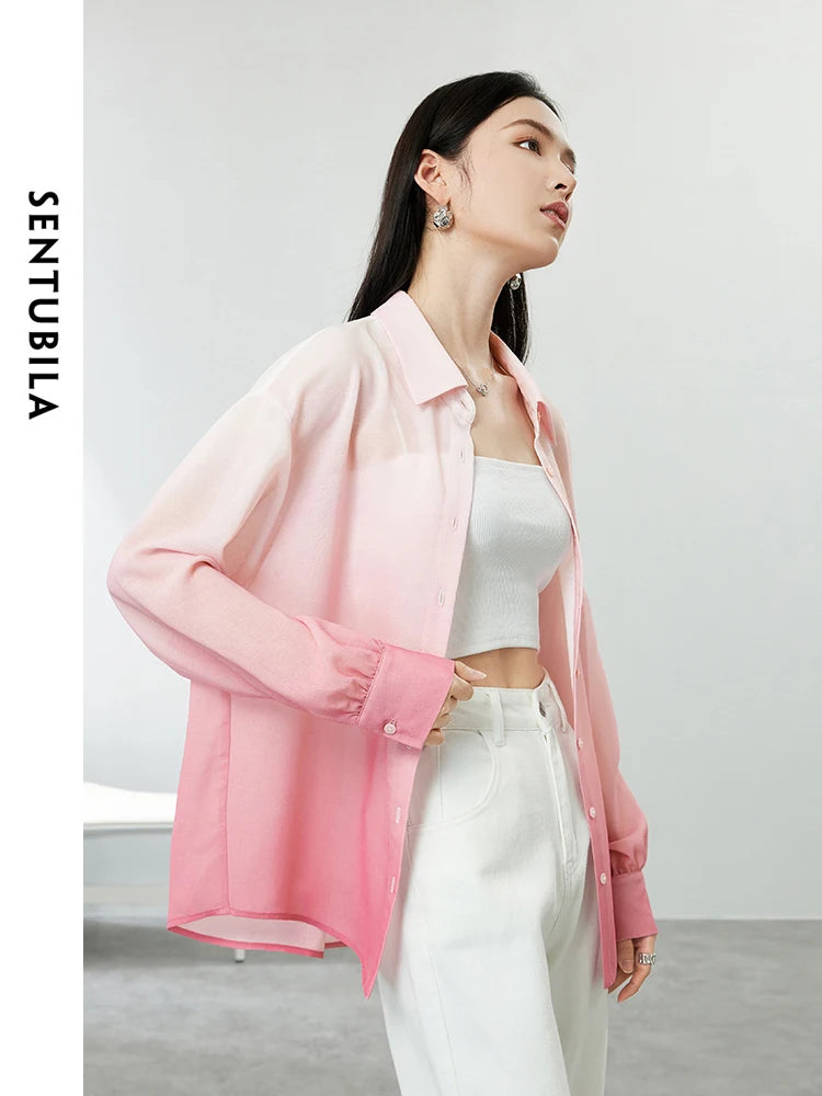 SENTUBILA Gradient Pink Women Shirts Fashion Button Up