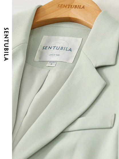 SENTUBILA Cropped Blazers Jacket Workwear Padded Shoulder Green