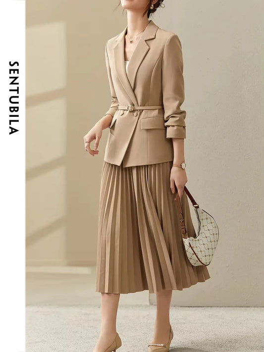 SENTUBILA 2-Piece Suit Set Pleated Skirt Workwear