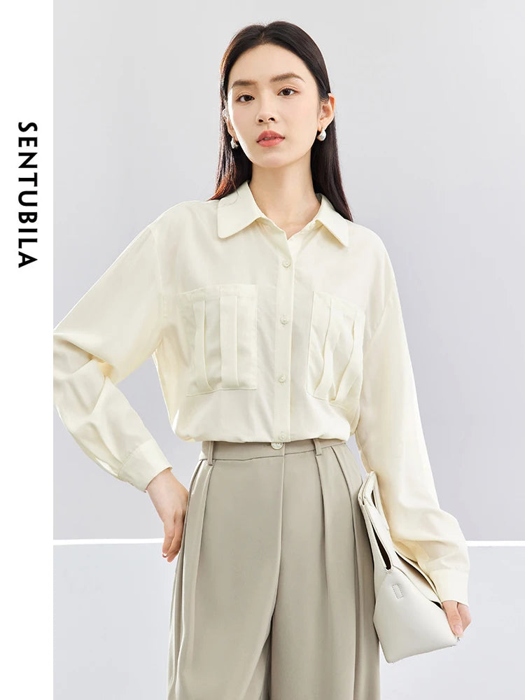 SENTUBILA Apricot Lyocell Spring 2025 Lapel Button Shirts & Blouses