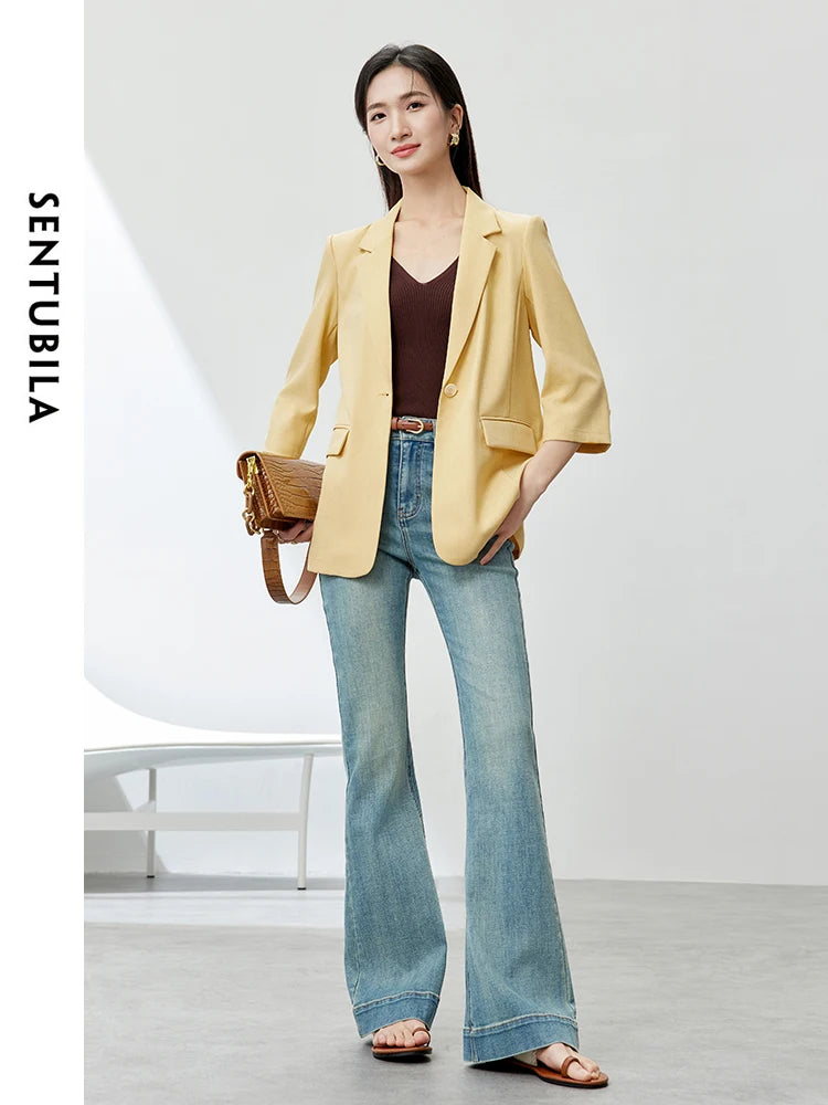 SENTUBILA Yellow Notched Blazer Single Button Suit Jacket