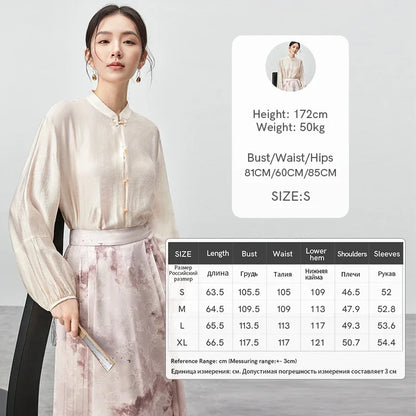 SENTUBILA Chinese Style Stand Neck Shirt Casual Loose Butterfly Button Lantern Sleeve