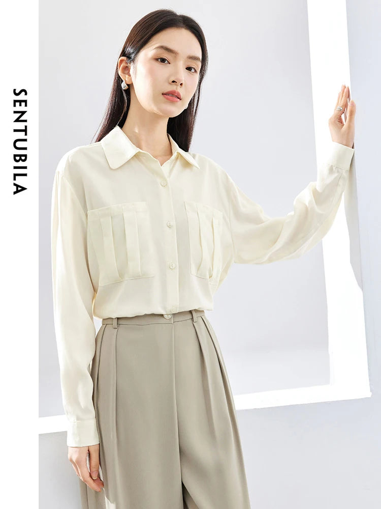 SENTUBILA Apricot Lyocell Spring 2025 Lapel Button Shirts & Blouses