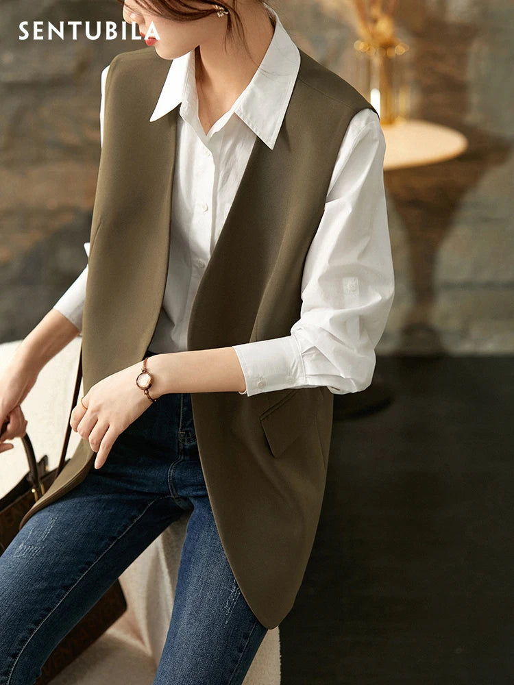 SENTUBILA Elegant Waistcoat Office Wear V-neck Blazer