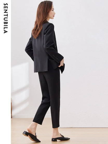 SENTUBILA 2-Piece Elegant Black Pant Suit Blazer and Dress Pants Black