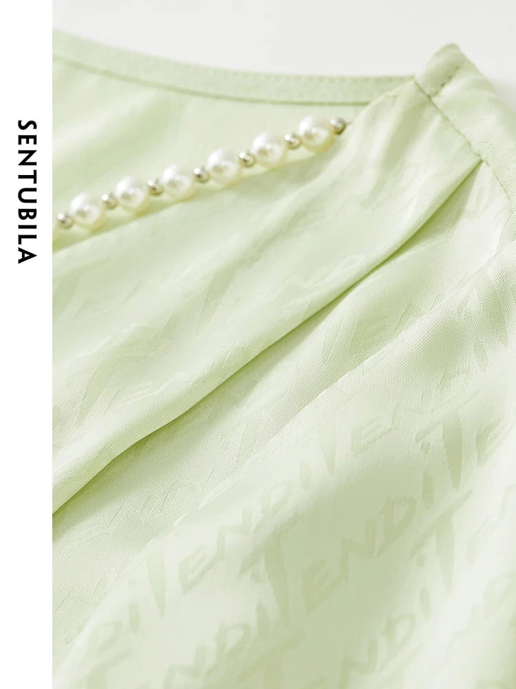 SENTUBILA Green Letter Jacquard Chiffon Blouse