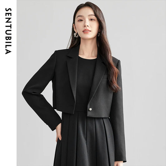 SENTUBILA Office Blazer New Spring 2025 Collection Straight Cropped Single Button