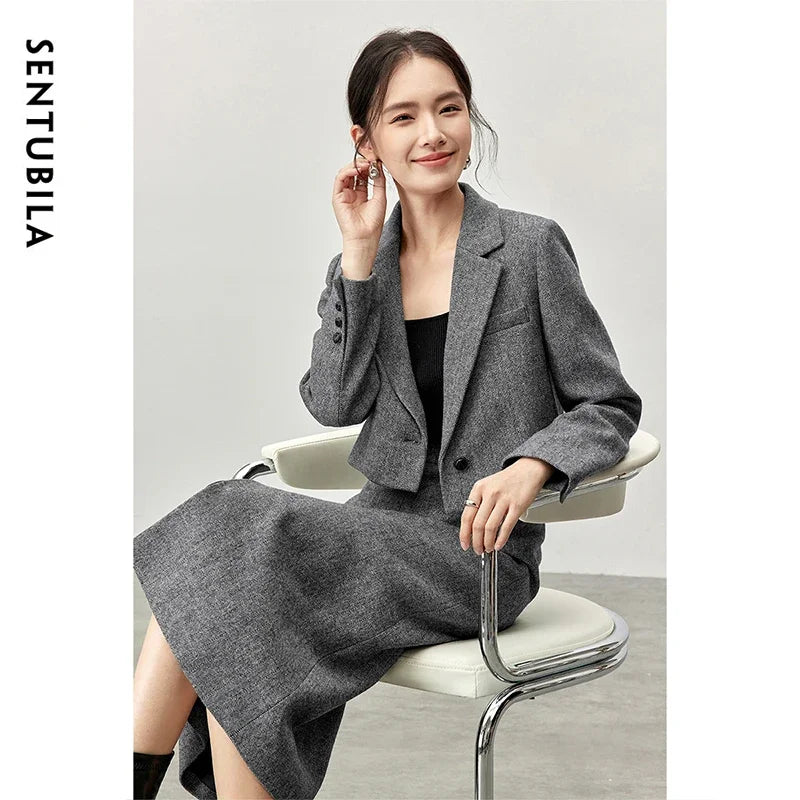 SENTUBILA Wool Blend Cropped Blazer Jackets Grey