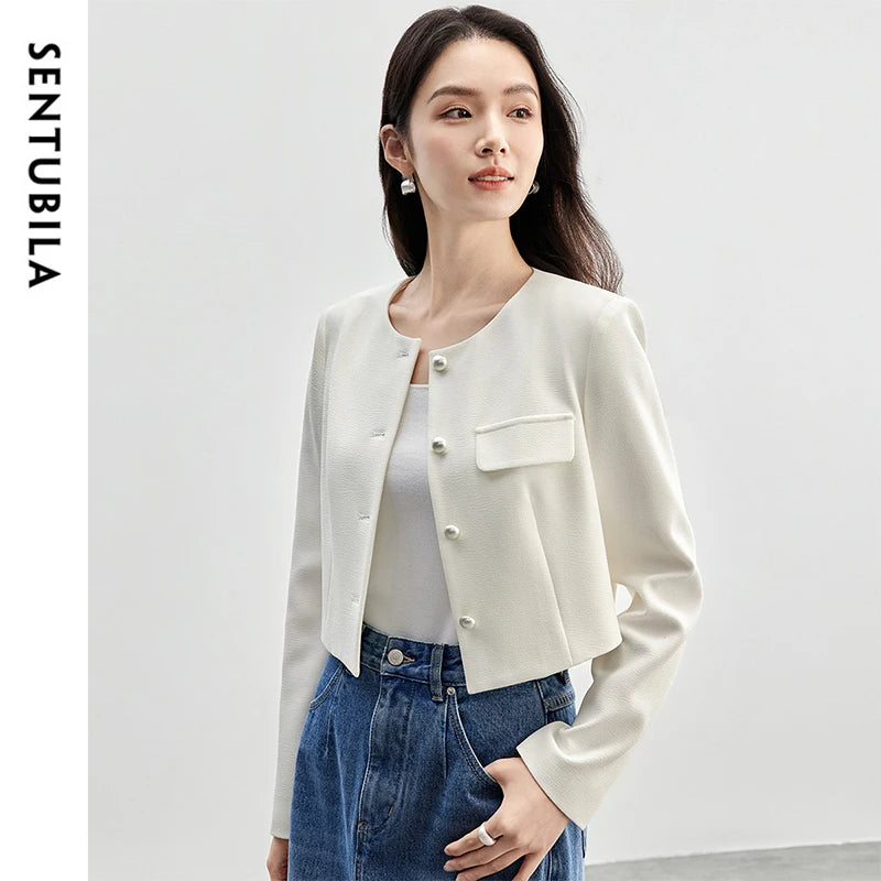 SENTUBILA Straight Crop Jackets for Spring 2025 Pearls Single Breasted