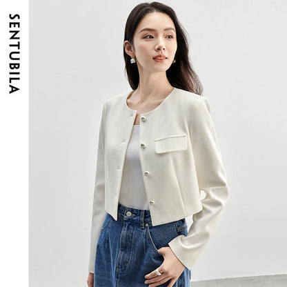 SENTUBILA Straight Crop Jackets for Spring 2025 Pearls Single Breasted