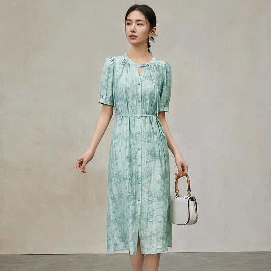 SENTUBILA Lace-up Printing 2 Piece Dress Sets Women 2024 Summer Hollow Short Sleeve O-neck Elegant Dresses for Women 142L53597