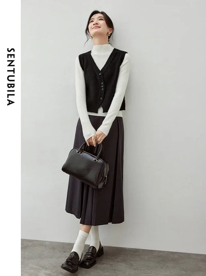 SENTUBILA V-Neck Knitted Vest Office Style