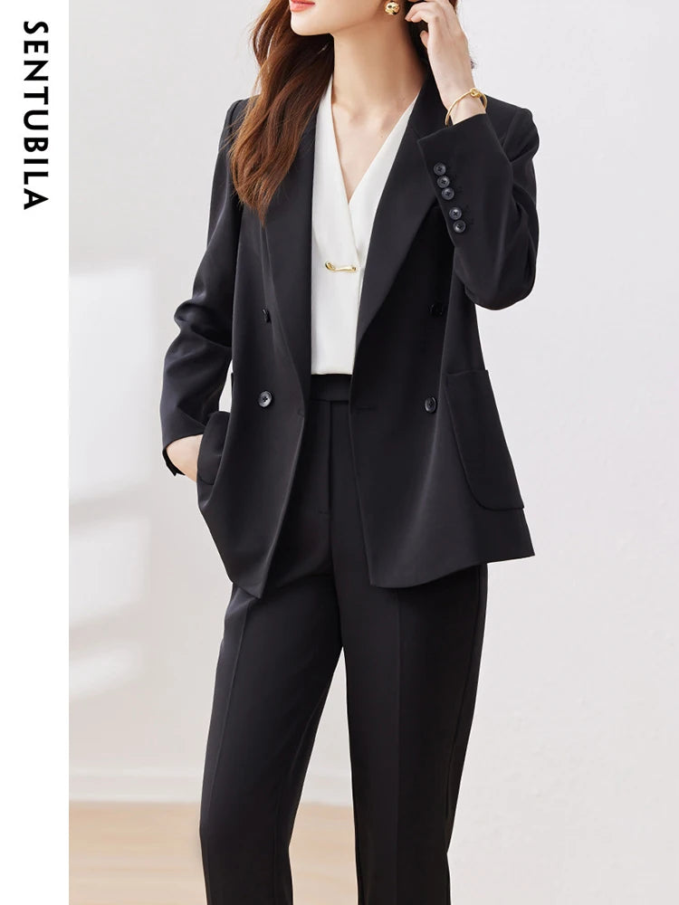 SENTUBILA 2-Piece Elegant Black Pant Suit Blazer and Dress Pants Black