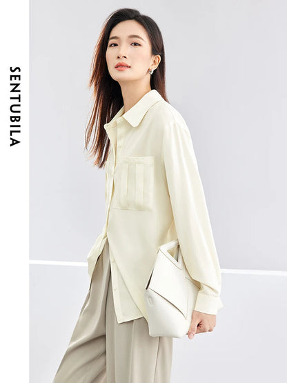 SENTUBILA Apricot Lyocell Spring 2025 Lapel Button Shirts & Blouses