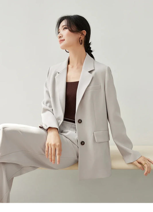 SENTUBILA Women Solid Blazer Business Jacket Padded Shoulder