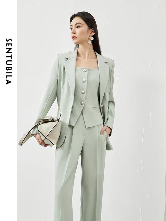 SENTUBILA 3-Piece Blazer Dress Pant Suit Set including Waistcoat