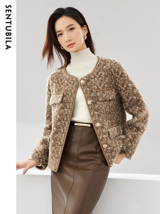 SENTUBILA Winter Faux Fur Jackets Round Neck Short Coats