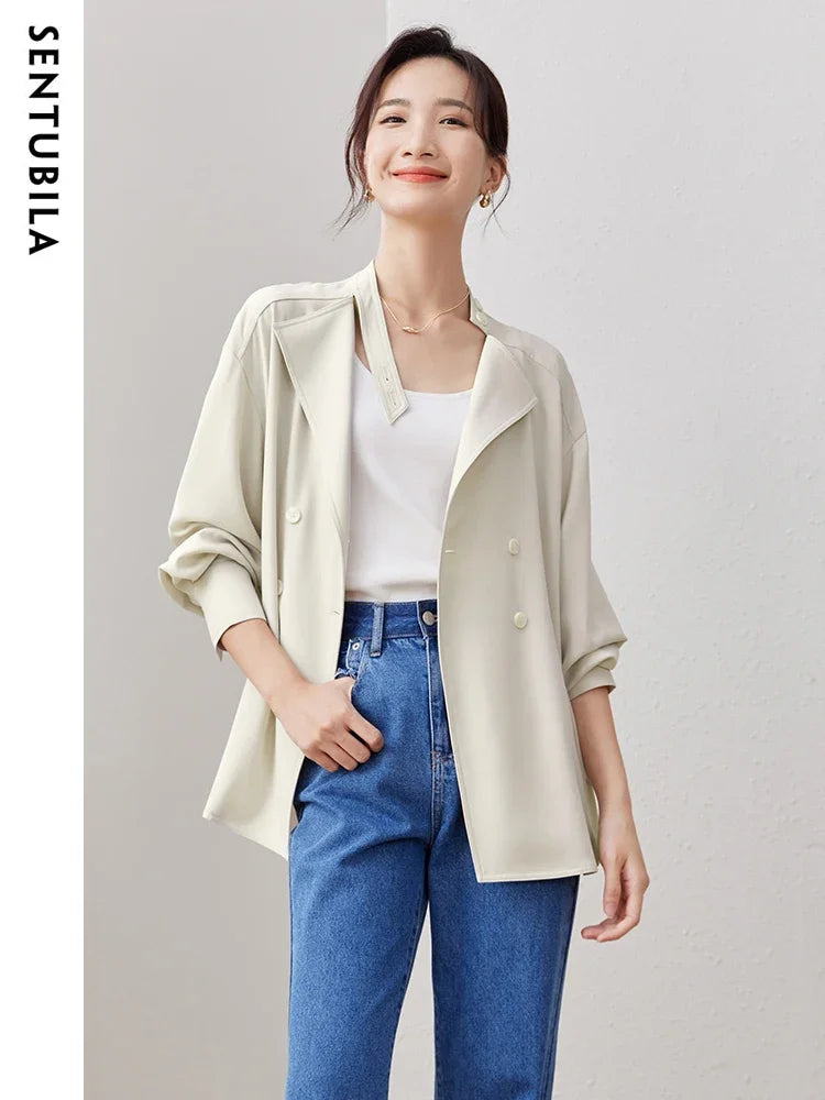 SENTUBILA Double Breasted Blazer/Loose Fit Shacket Chic And Elegant Woman Long Sleeve Shirt