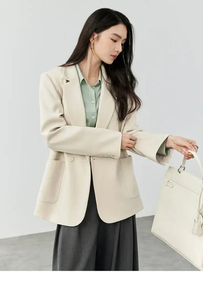 SENTUBILA Texture Twill Blazers Straight Notched Collar Workwear